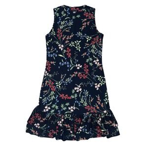 Tommy Hilfiger Boho Floral Dress Sz-2 Navy Ruffled Fairy Cottage Whimsigoth Midi